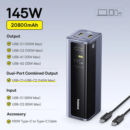 Baseus 145W Fast-Charging Power Bank (20,800mAh)